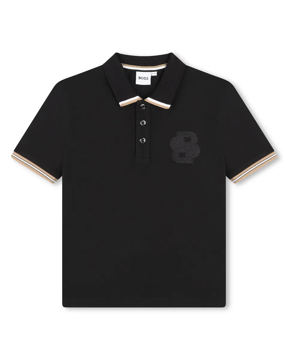 

Рубашка-поло для мальчика с короткими рукавами и плетеными деталями BOSS Kidswear, черный