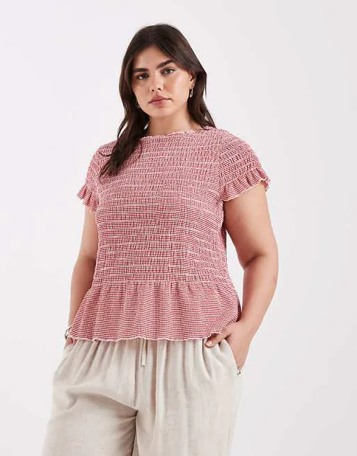 

Красный клетчатый топ со сборками ONLY Curve