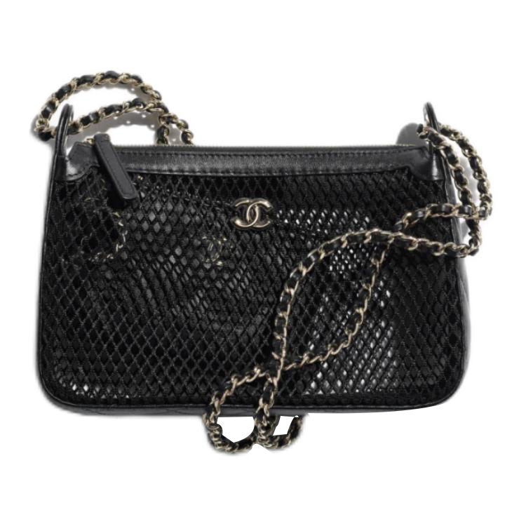 

CHANEL Женская черная сумочка-клатч на плечо из газа