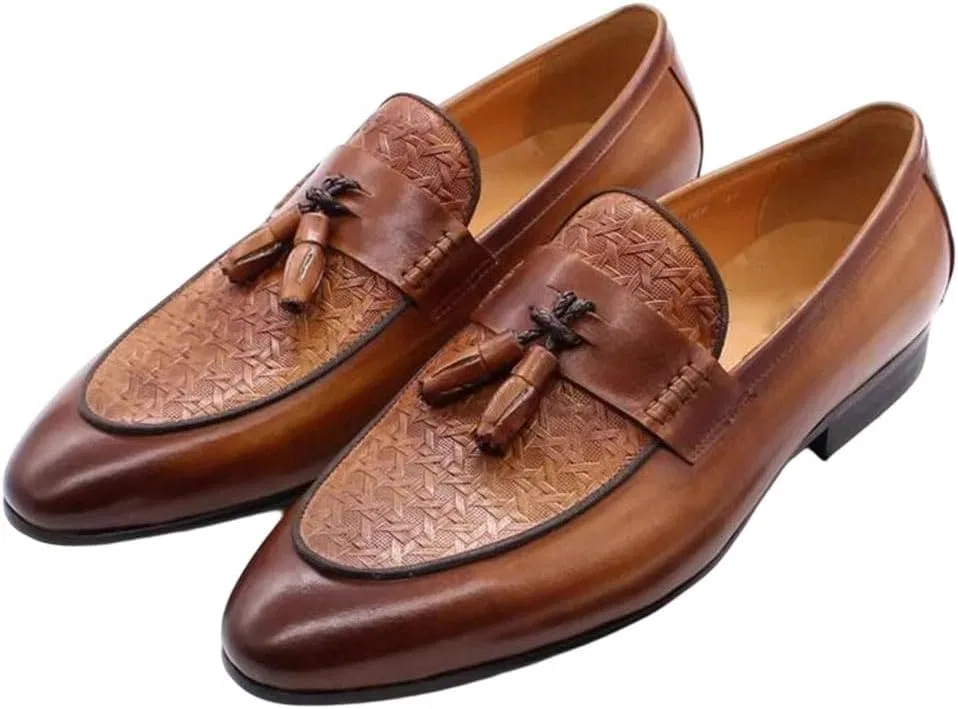 Лоферы кожаные с кисточками, Brown