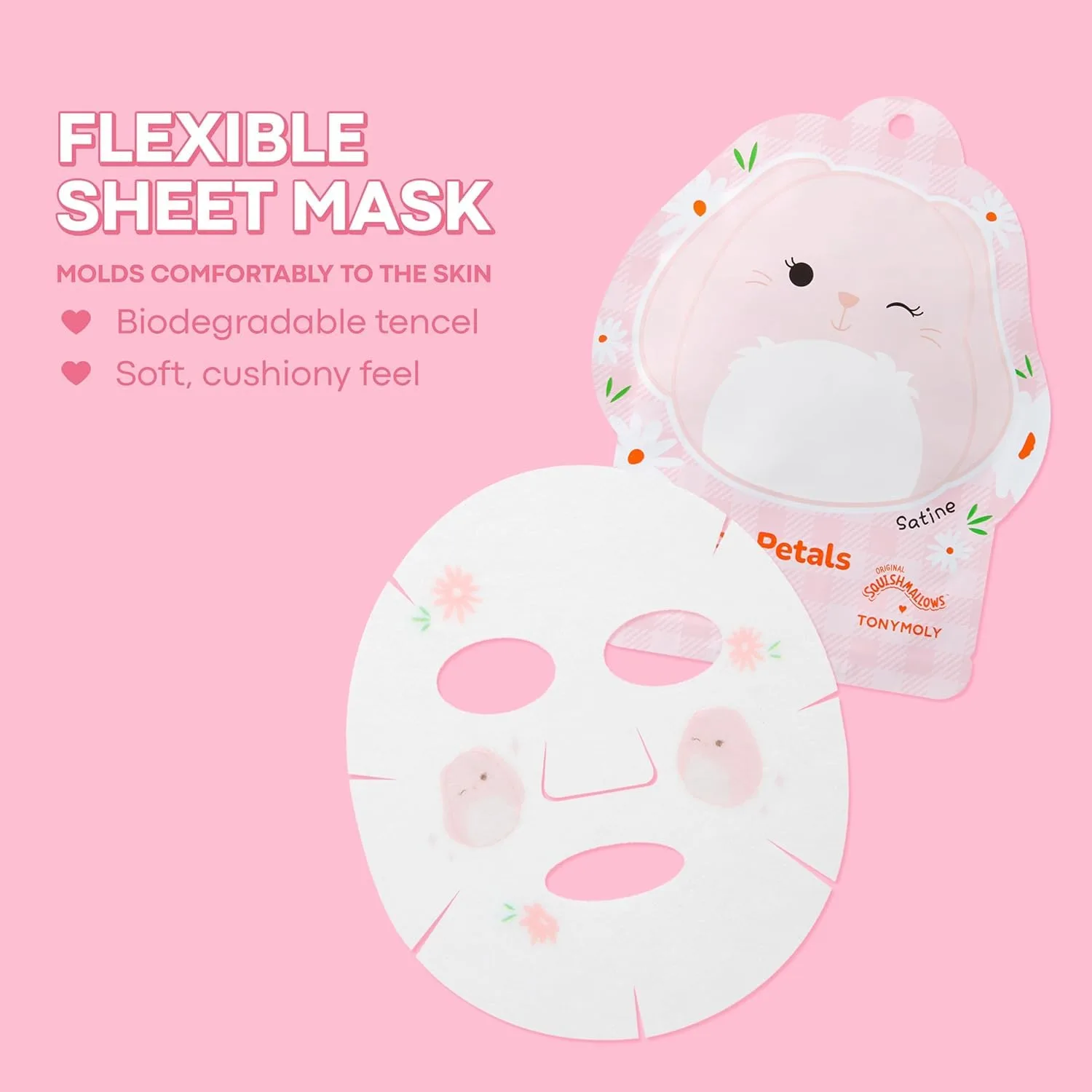 Набор TONYMOLY — X Squishmallows набор из 6 тканевых масок на Пасху - Aimee витамин C лимон + Satine ромашка роза - увлажняющие K-Beauty маски — фото 3