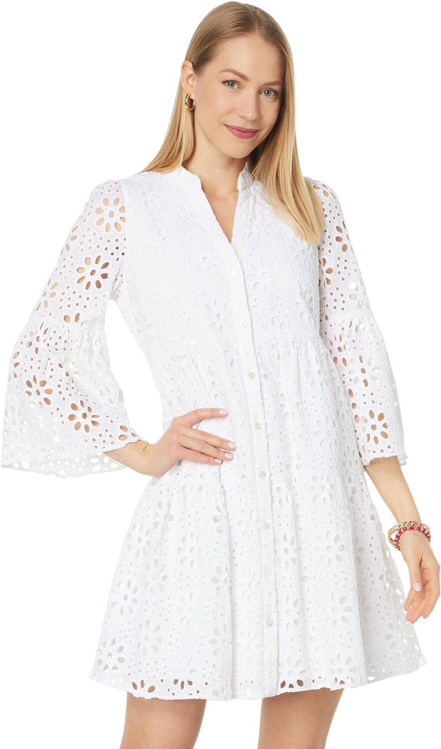 

Платье орехового цвета с рукавами 3/4 и люверсами Lilly Pulitzer, цвет Resort White Funflower Eyelet