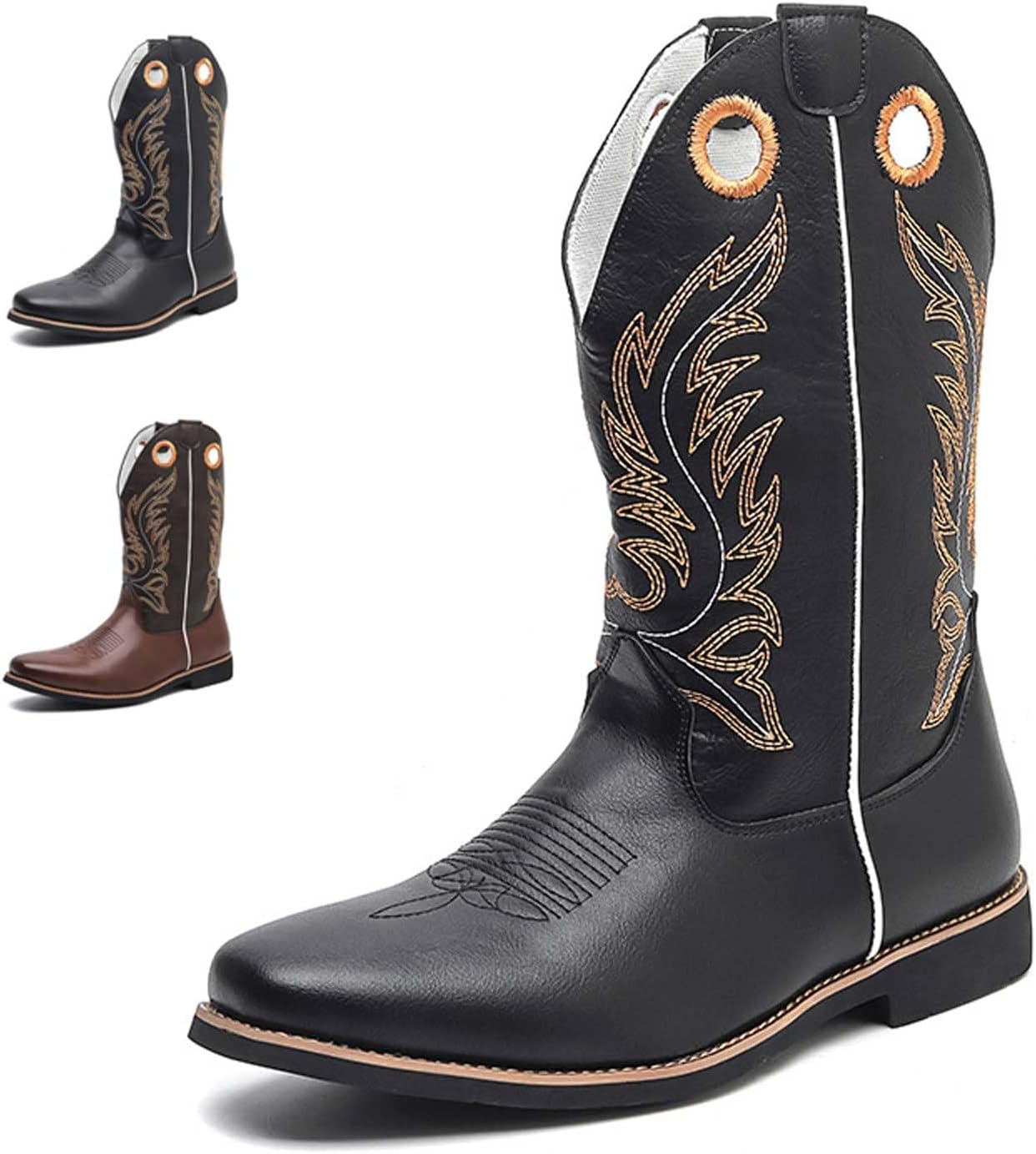 

Мужские ковбойские сапоги с вышивкой, запрессованные сапоги в западном стиле, противоскользящие, для повседневной носки и мероприятий в стиле кантри Generic, черный