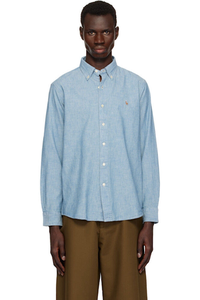 

Синяя рубашка классического кроя из шамбре Polo Ralph Lauren