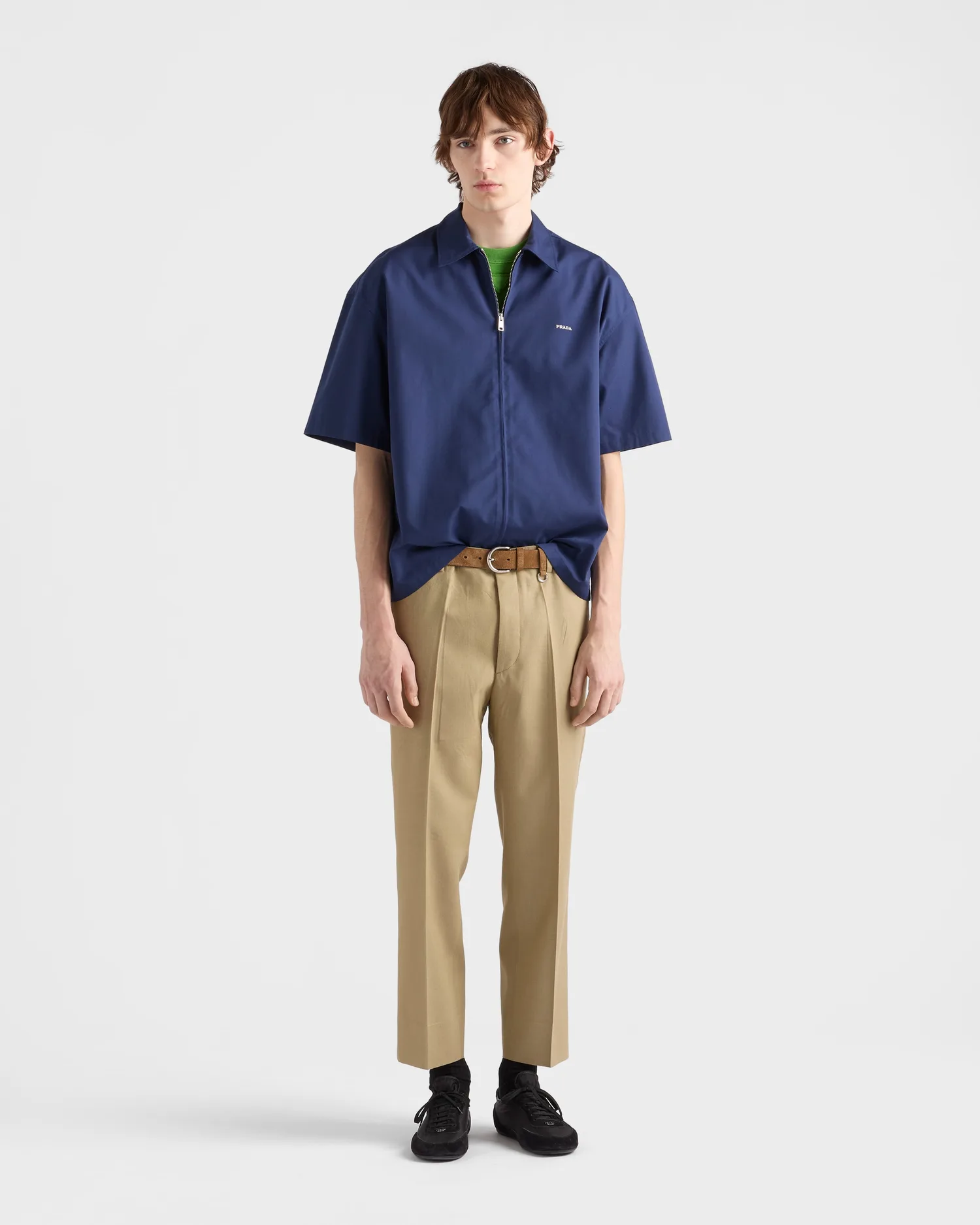 Рубашка из технического хлопка с короткими рукавами Prada, синий — фото 2
