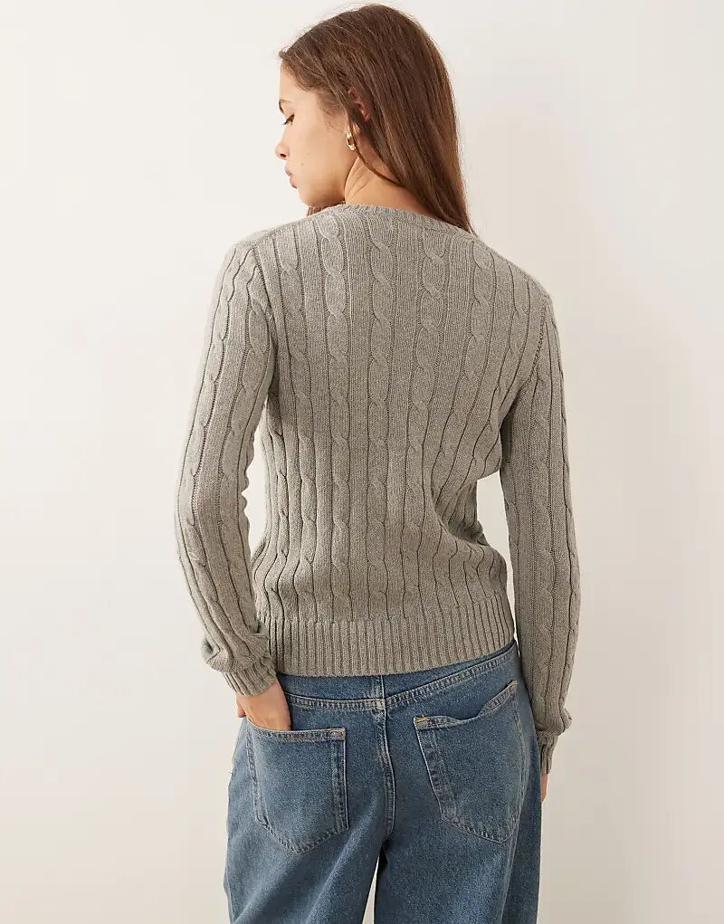 Хлопковый джемпер с косами и логотипом Polo Ralph Lauren серого цвета — фото 4
