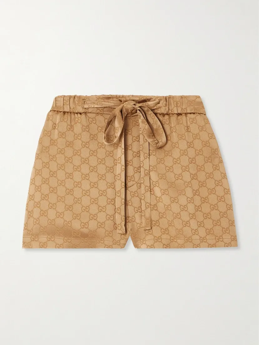Шорты GUCCI из жатого сатина-жаккарда с узором GG, свободный крой, оранжевый