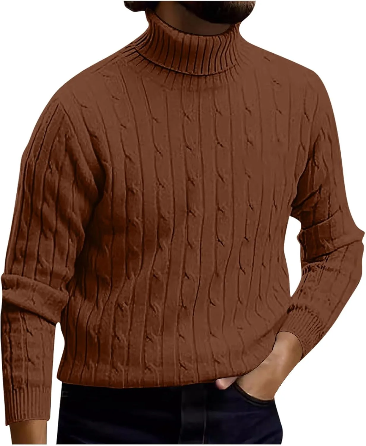 

Мужской свитер с воротником-гольф, кабельная вязка, Slim Fit