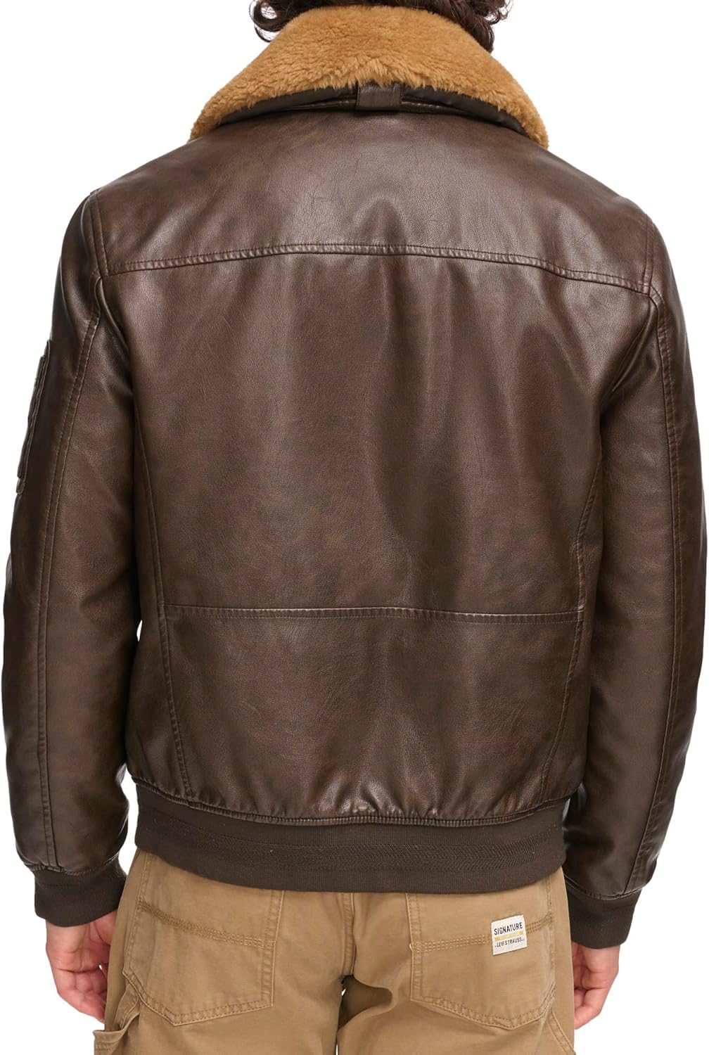 Мужская куртка-бомбер из искусственной кожи Tommy Hilfiger, Dark Brown Faux Fur Collar — фото 4