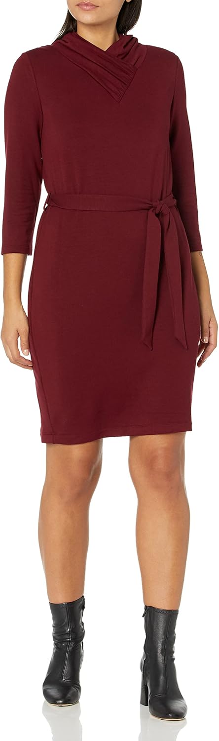 

Женское платье Calvin Klein с V-образным вырезом, рукавами 3/4 и длиной до колена, с поясом и завязкой, Rosewood