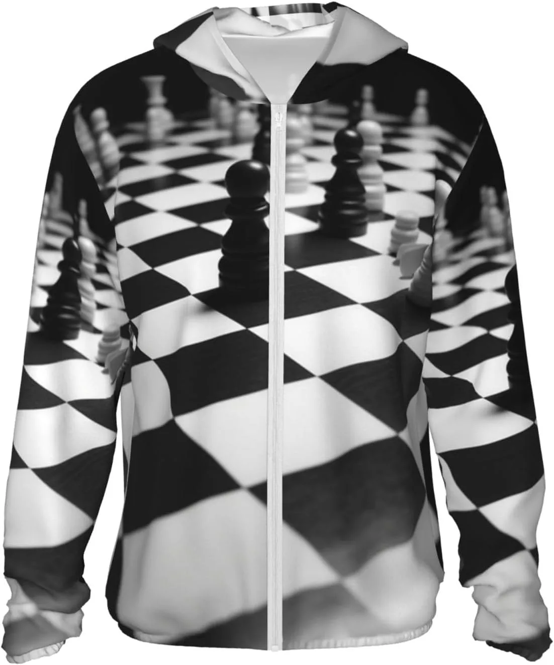 

Легкая куртка с капюшоном UPF 50+ на молнии, черно-белая клетка LHBWCVN