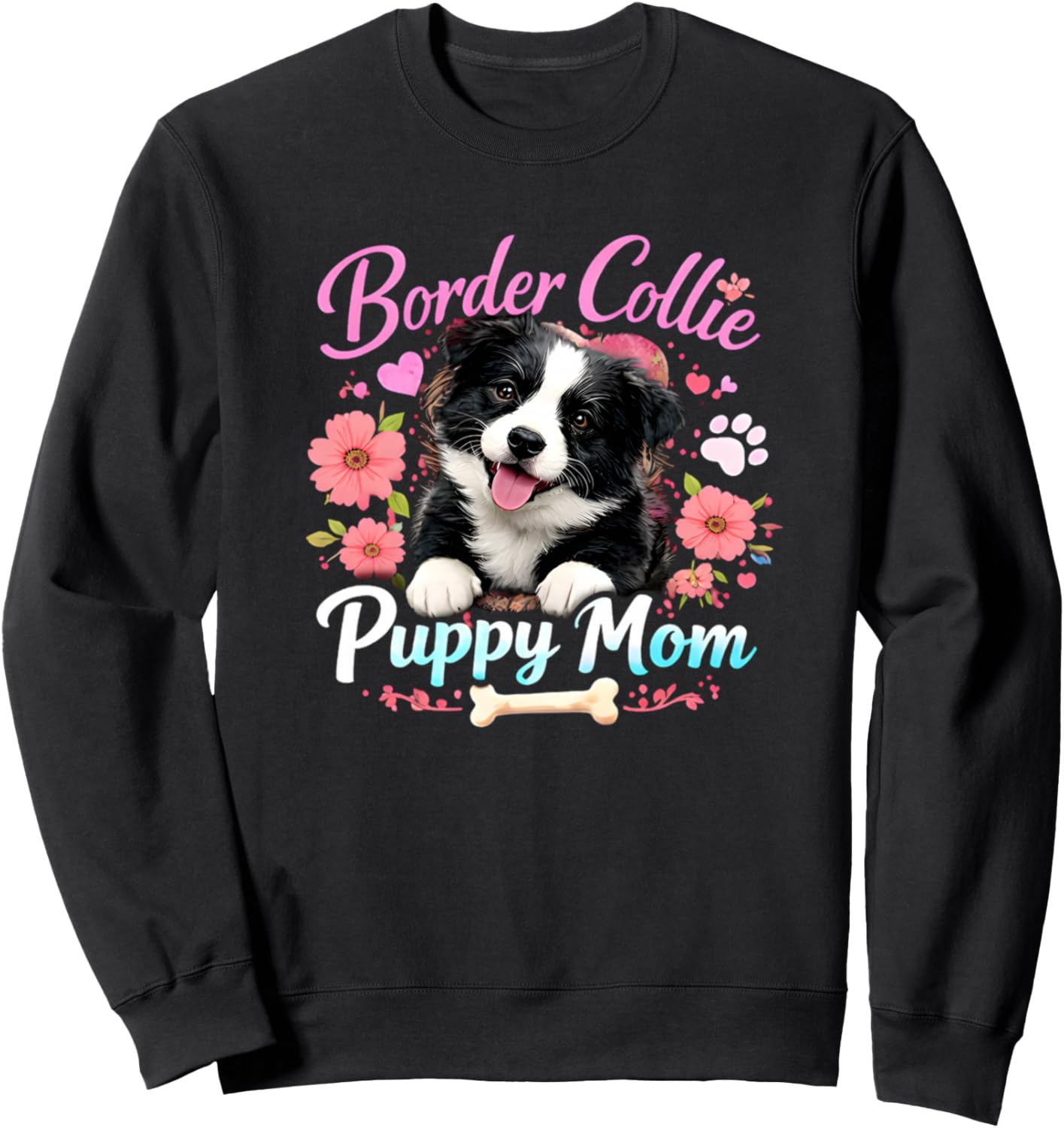 

Милая толстовка для любительниц щенков бордер-колли Paw-Sitive Vibes Border Collie Mom Animal Apparel, черный