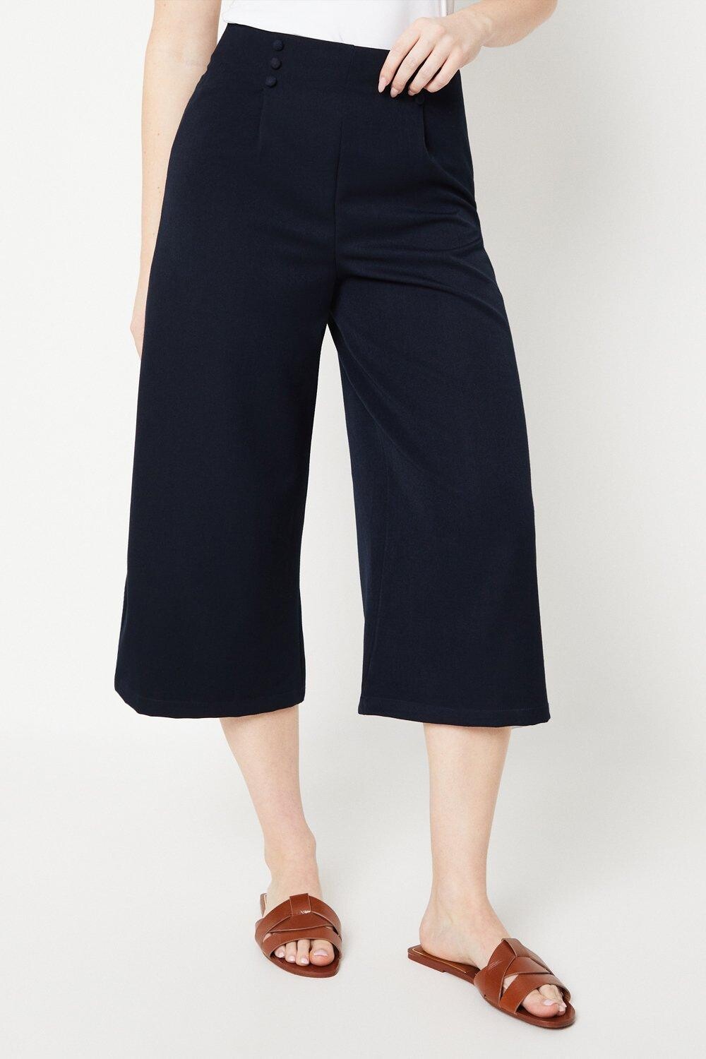 

Брюки-кюлоты на пуговицах спереди Dorothy Perkins, темно-синий