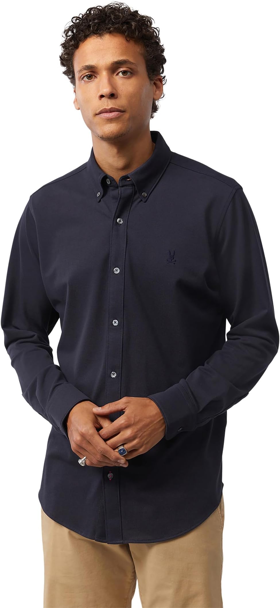 

Рубашка Psycho Bunny Astor Knit Oxfod Long Sleeve Shirt, темно-синий