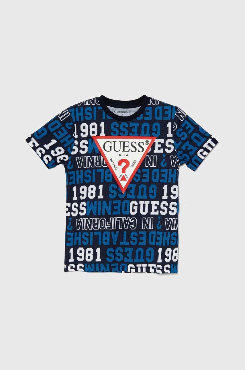 

Детская хлопковая футболка Guess, темно-синий