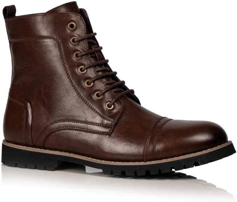 

Ботинки Metrocharm Classic Combat Style, искусственная кожа, военный стиль с шнуровкой и боковой молнией, прочная подошва с протектором, дизайн с закрытым носком, повседневная носка MC311, коричневый