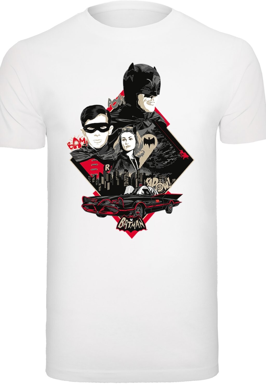 

Футболка с принтом BATMAN TV SERIES CHARACTER SKYLINE -WITH ROUND NECK F4NT4STIC, белый