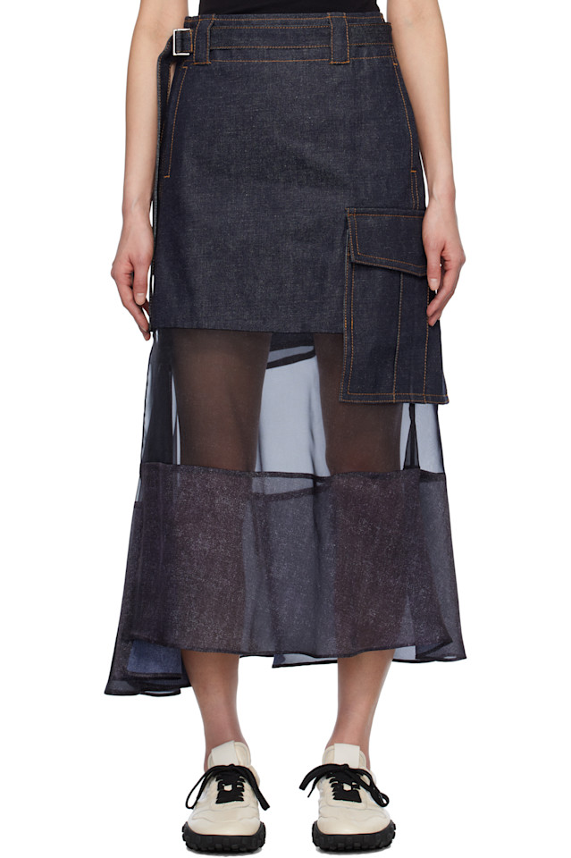 

Микс деним макси-юбка Sacai, индиго