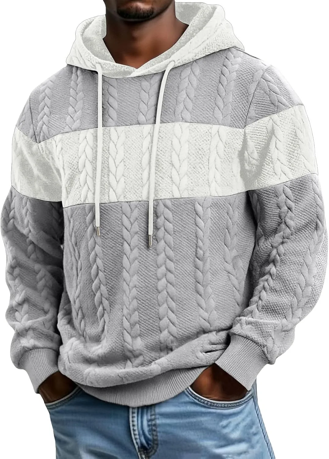 

Мужская повседневная худи с жаккардовым узором и цветными блоками