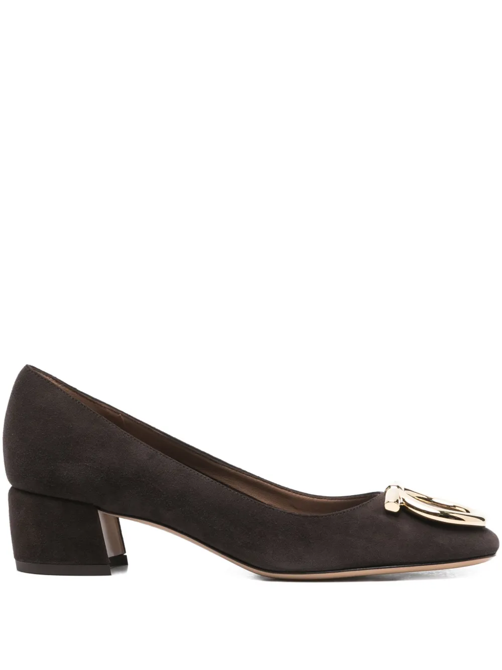 Туфли-лодочки с блочным каблуком, 40 мм, декорированные Gancini Ferragamo, коричневый