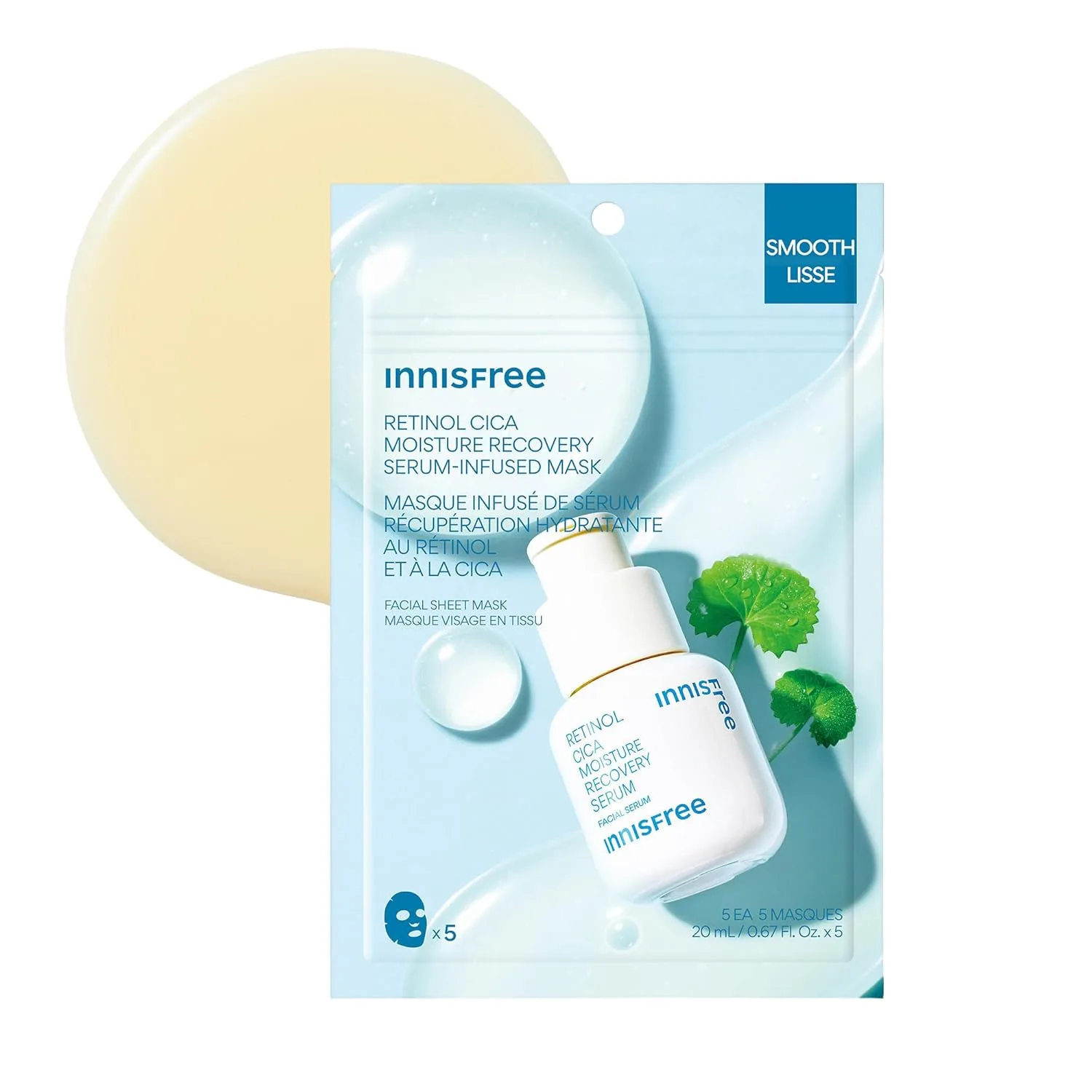 Сыворотка Innisfree — Салфетка Retinol Cica Recovery Serum-Infused Mask, , для успокоения и увлажнения