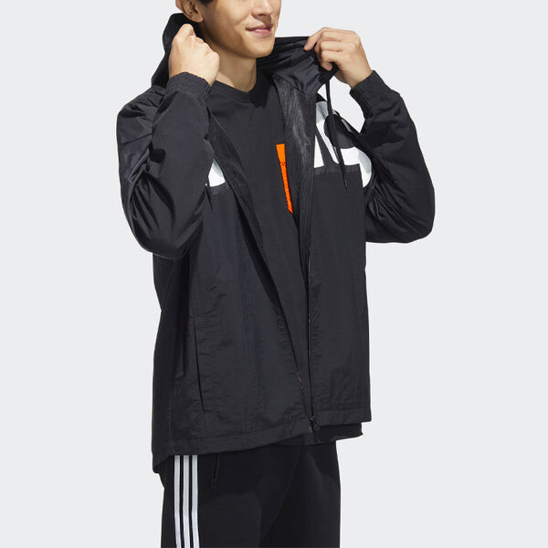 Куртка adidas Large Logo Contrast Color Stitching Athleisure Casual Sports Hooded Jacket Black, черный — фото 4