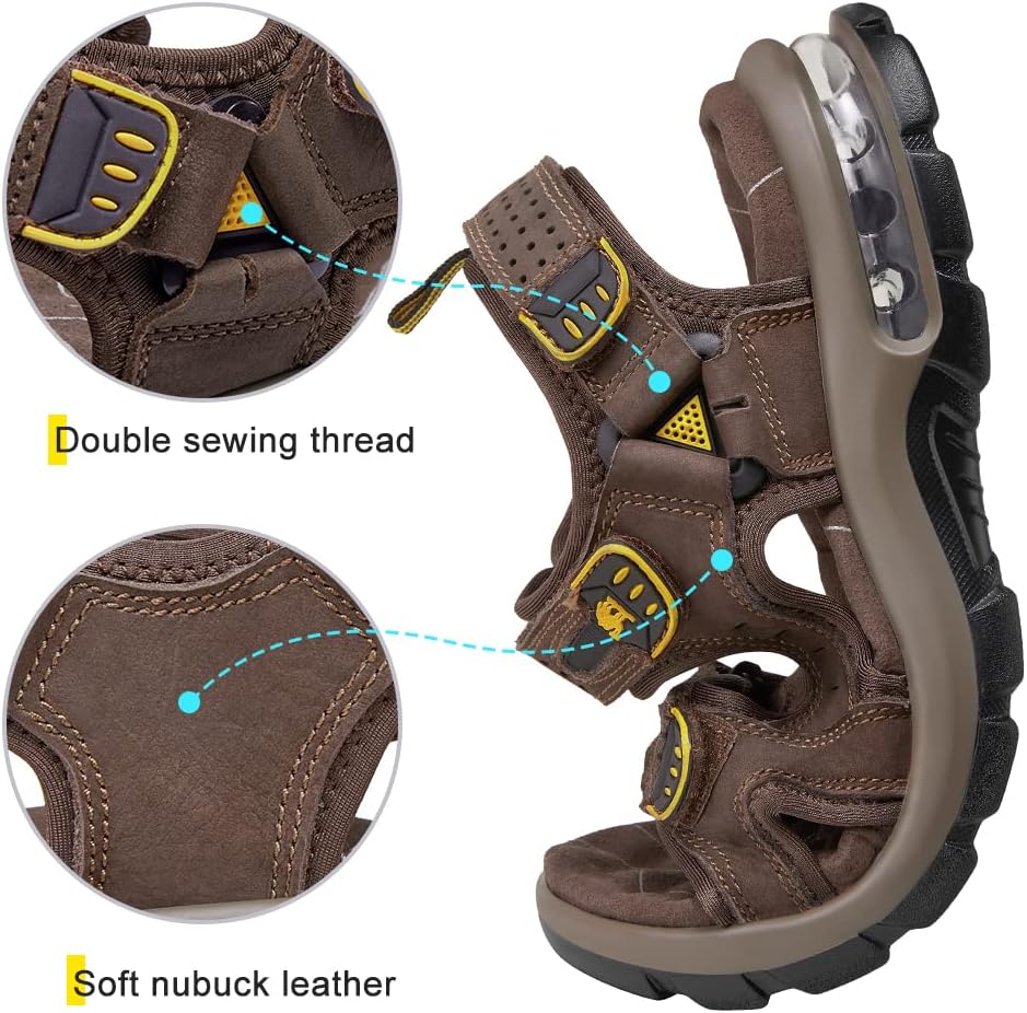 CAMEL CROWN Men's Leather Сандалии for Hiking Walking Beach Treads Water Athletic Outdoor with Premium Air Cushion | Waterproof, темно-коричневый — фото 4