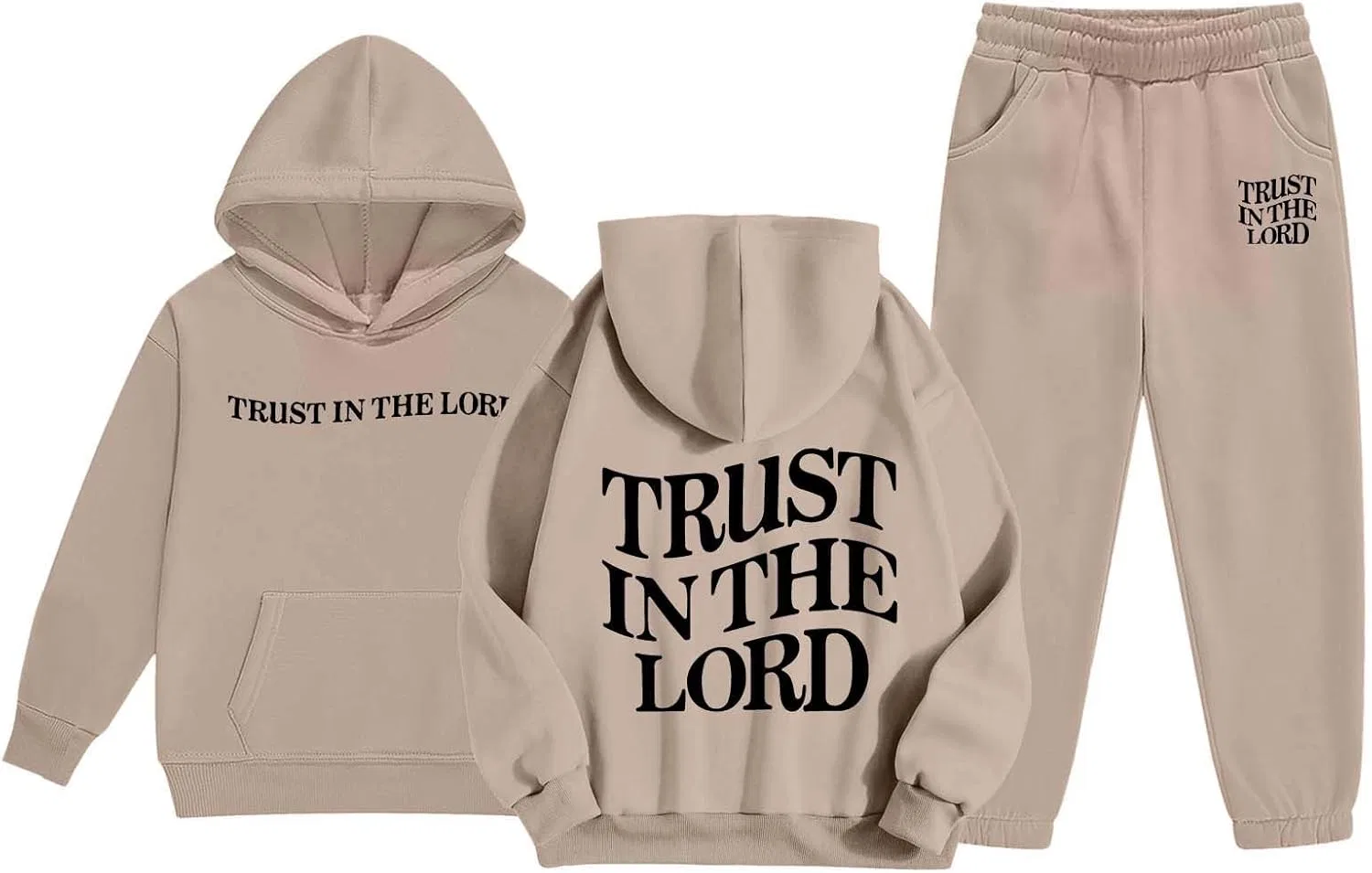 Детский спортивный костюм с принтом Trust in the Lord Jesus, 2 предмета, хаки — фото 4