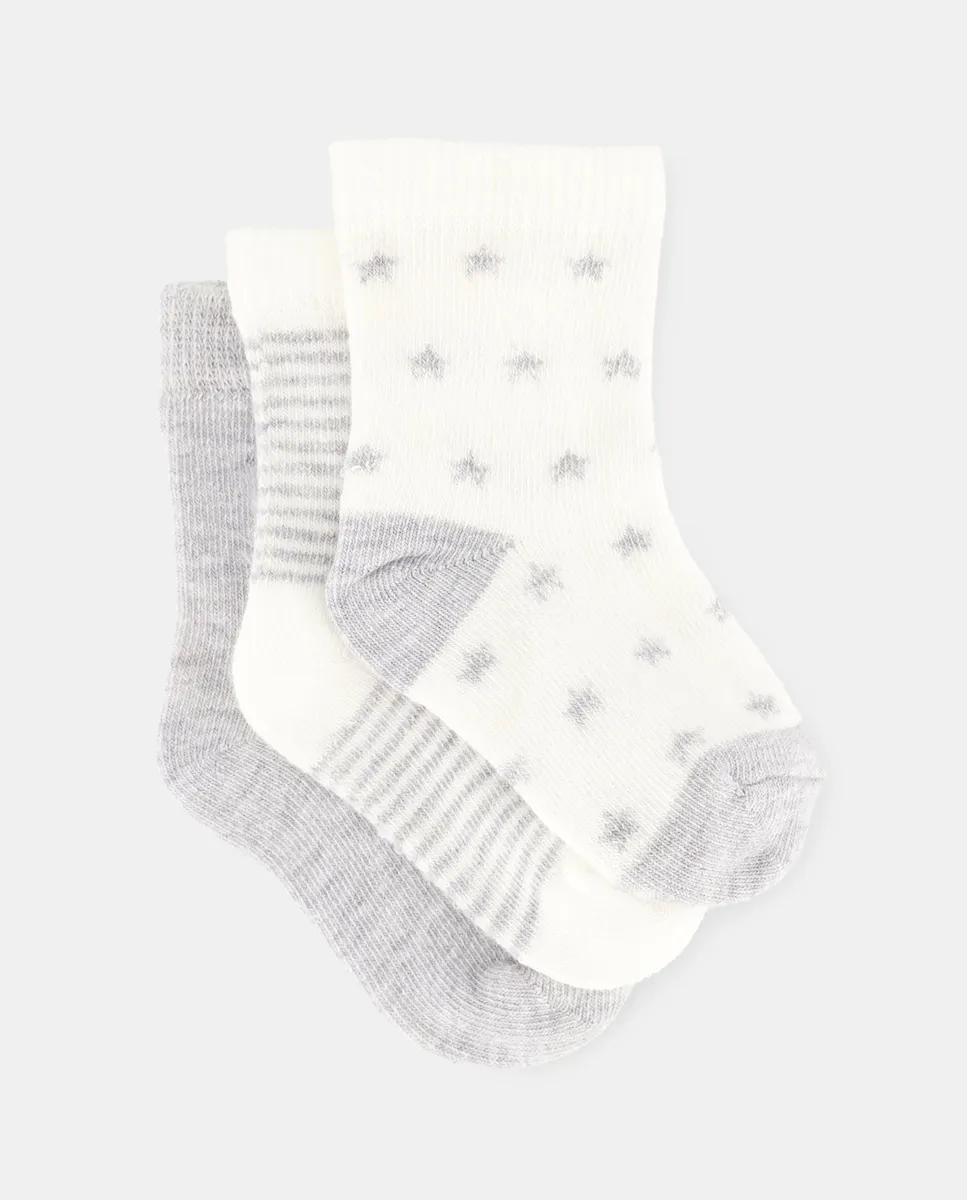 

Набор из 3 пар носков с детским фантазийным рисунком для девочки Cotton Juice, светло-серый