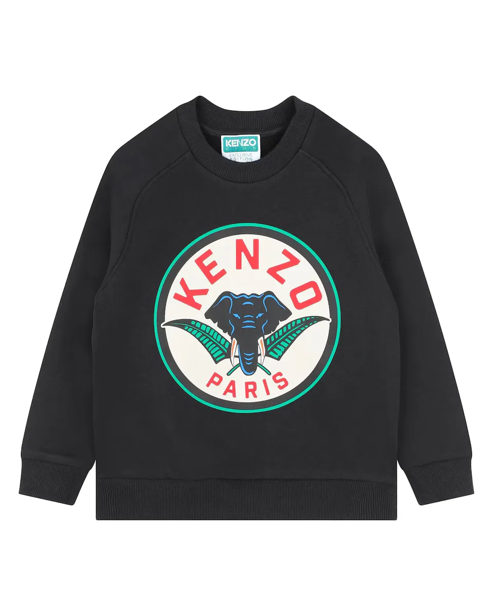 

Толстовка для мальчика с круглым вырезом и рисунком спереди Kenzo Kids, черный
