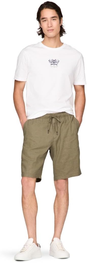 Мужские летние льняные шорты Tommy Hilfiger 10 дюймов свободного кроя, Army Green — фото 4