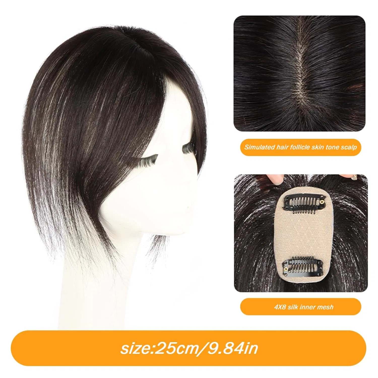 Накладка для волос из натуральных волос, 25 см, коричневая Evimstil, Natural Black — фото 2