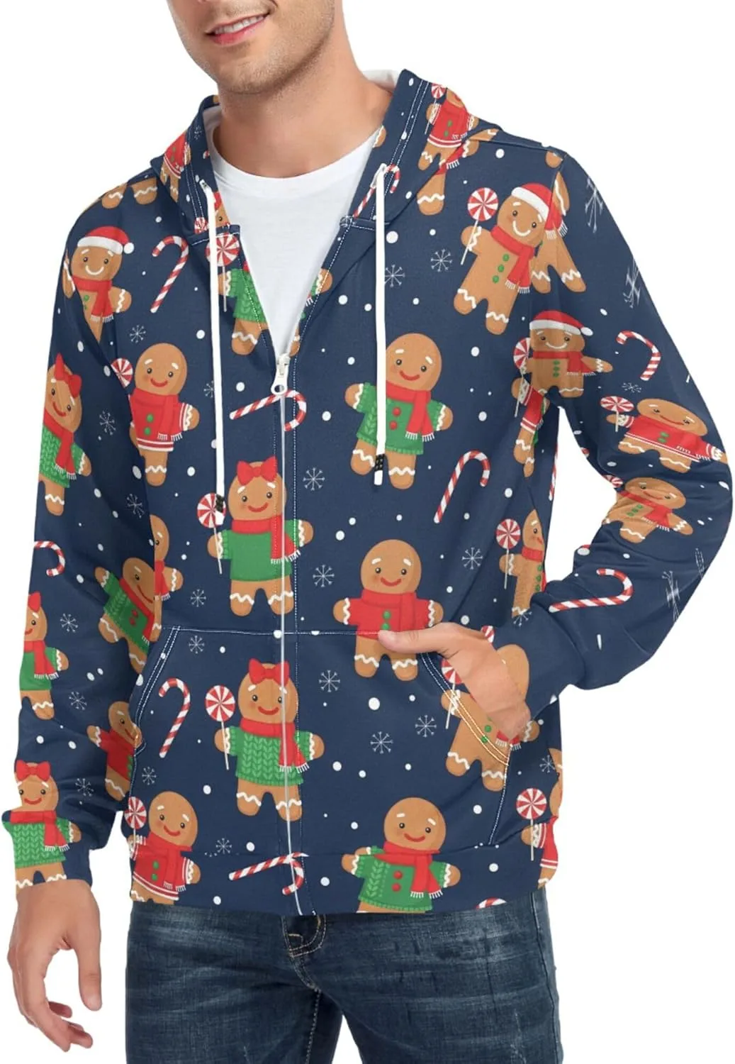 

Мужская толстовка с полной молнией Gingerbread Cookies Candy Canes CUPADA