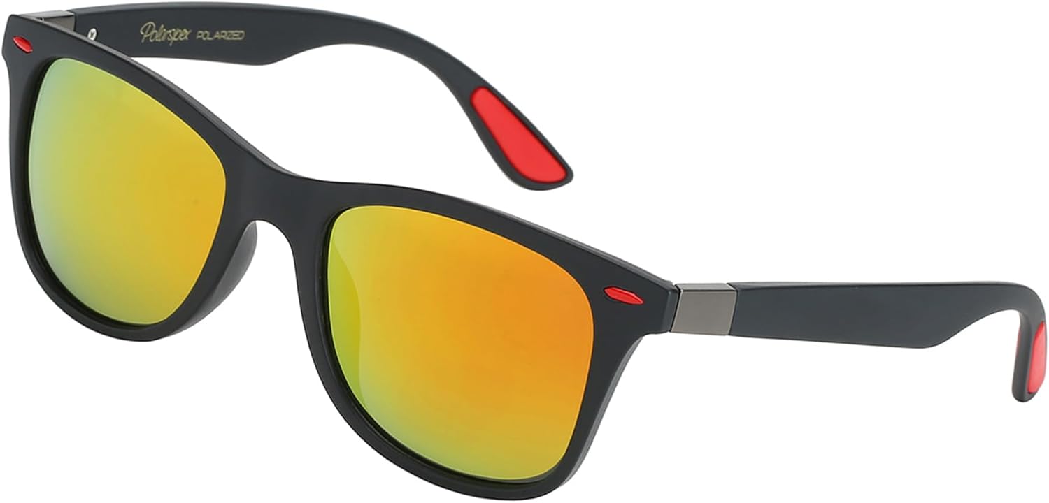 

Поляризованные солнцезащитные очки PolarSpex для мужчин и женщин – защита от УФ-излучения, прочные и легкие, в стиле ретро, ​​идеально подходят для вождения и рыбалки, Racing Black | Polarized Lava Red