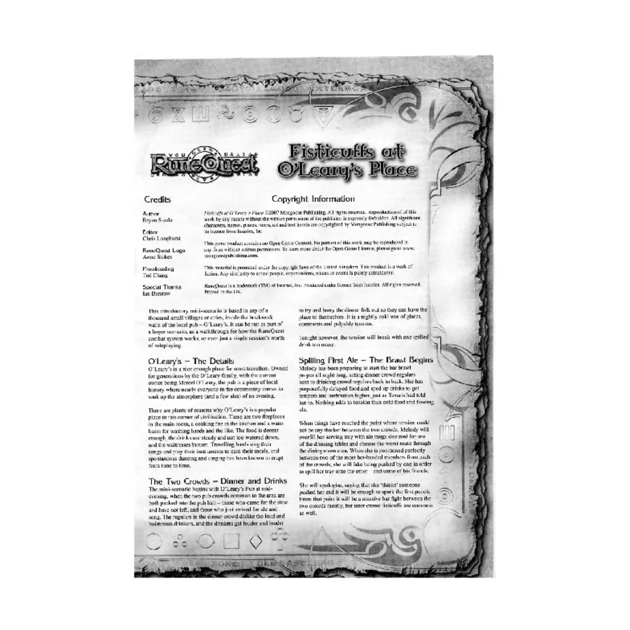 

Модуль Fisticuffs at O'Leary's Place, RuneQuest (Mongoose Publishing)