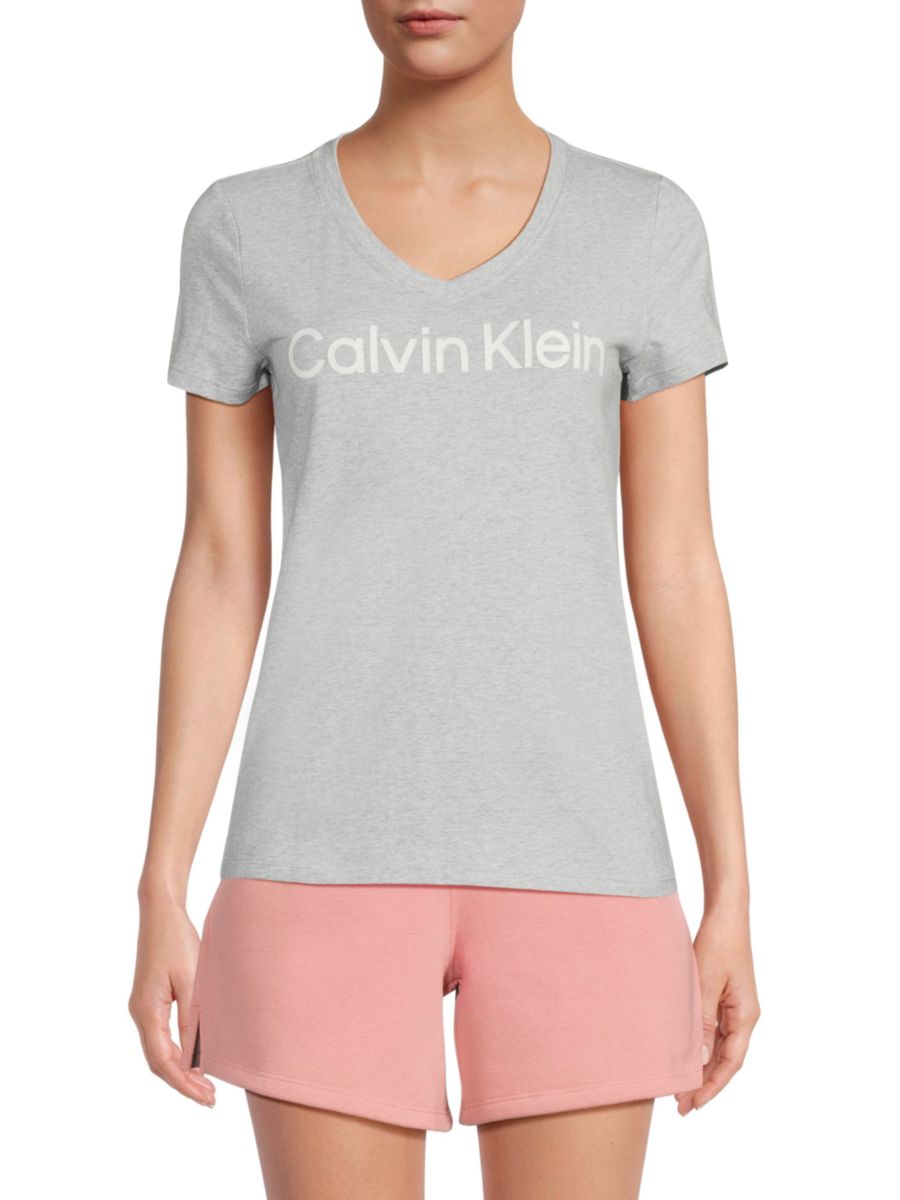 

Футболка из эластичного хлопка с логотипом Calvin Klein, цвет Pearl Grey Heather