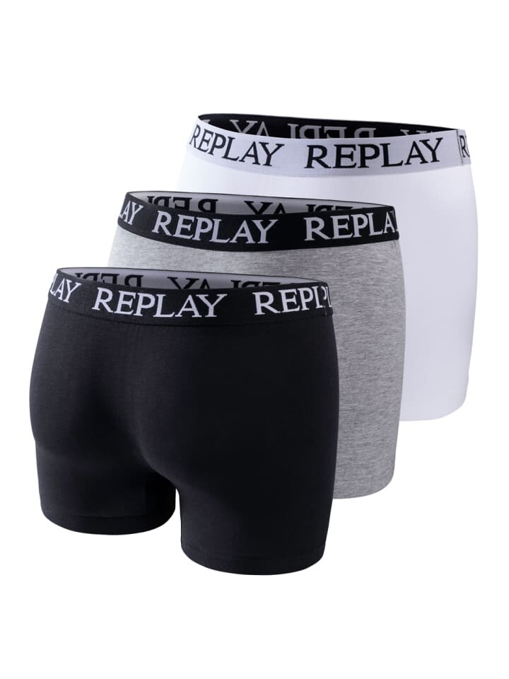 

Боксеры Replay Trunk Style 01/C Basic Cuff Logo im 3er Pack, цвет black grey white