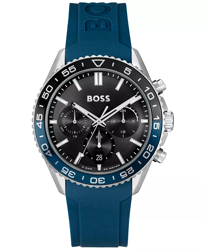 

Мужские часы Runner Quartz Chronograph с синим силиконовым ремешком, 44 мм Hugo Boss