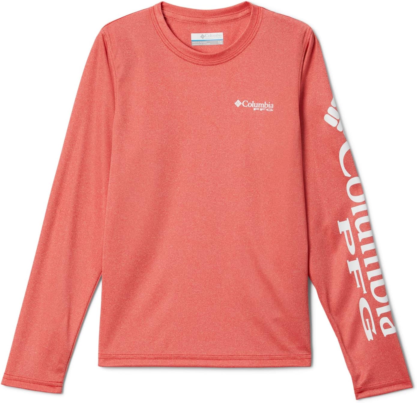 

Columbia Boys' Terminal Tackle футболка с длинным рукавом, Red Spark Heather/White Logo, Белый, Columbia Boys' Terminal Tackle футболка с длинным рукавом, Red Spark Heather/White Logo
