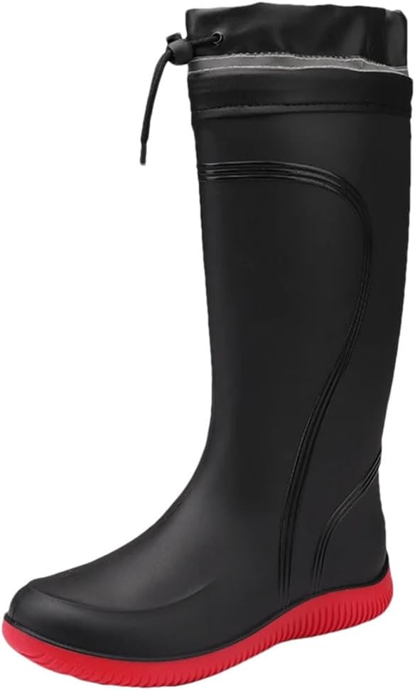 

Мужские высокие резиновые сапоги для улицы, непромокаемые с мягкой подошвой и противоскользящей поверхностью для работы на улице Generic, черный/красный