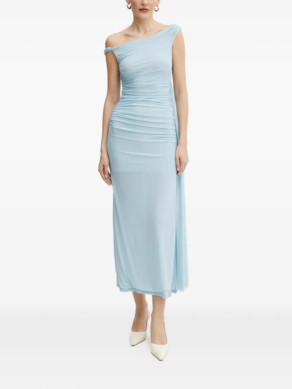 

Платье макси layana с асимметричным вырезом и драпировкой Bardot, синий