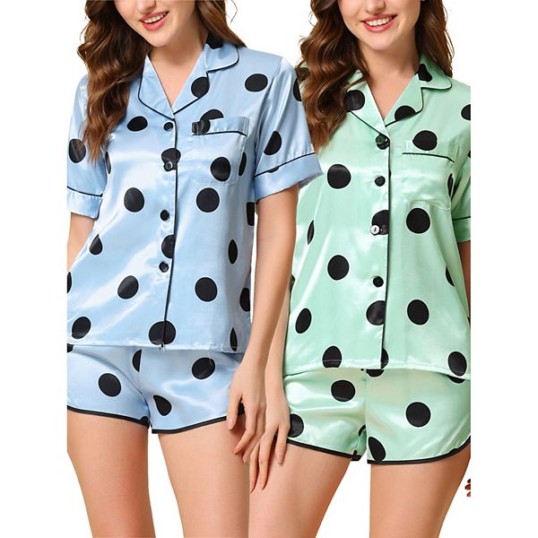 

Женский пижамный комплект из сатина: футболка и шорты в горошек Cheibear, Blue Green