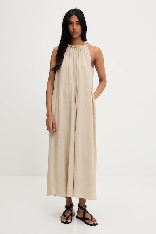

Платье с льняной тканью Answear.Lab, бежевый