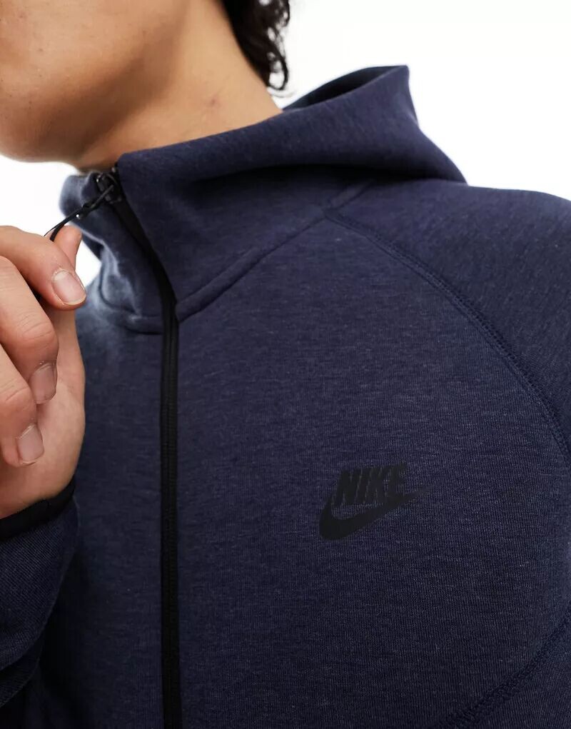 Темно-синяя куртка с капюшоном Nike Tech Fleece — фото 2