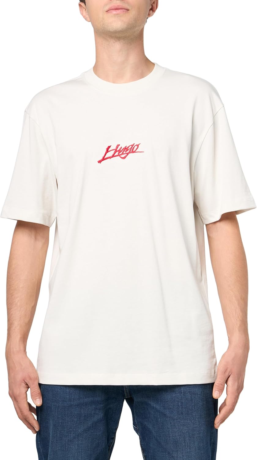 

Мужская футболка с коротким рукавом HUGO Script Logo, Natural Cream