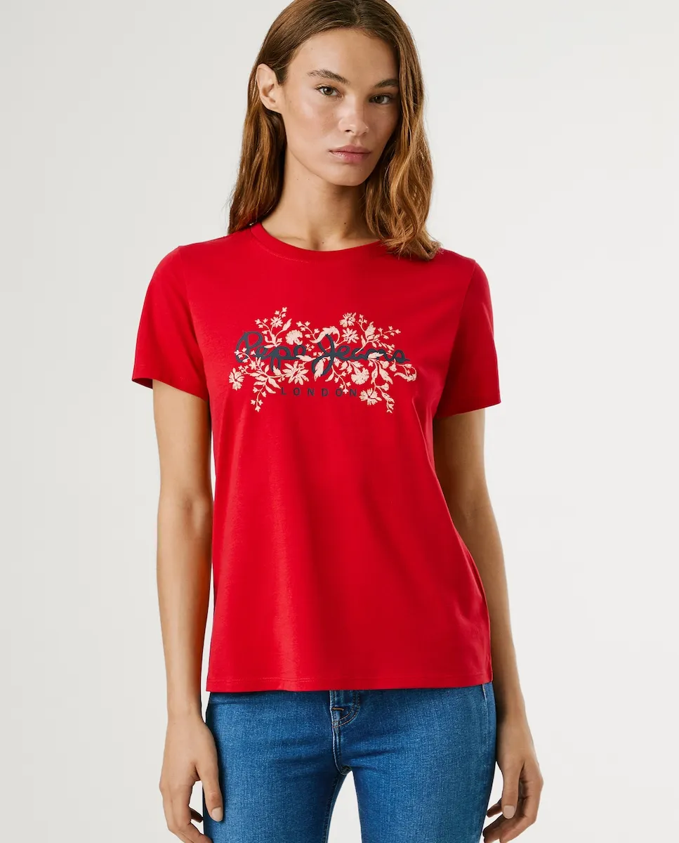 

Женская футболка с коротким рукавом и цветочным принтом Pepe Jeans, красный