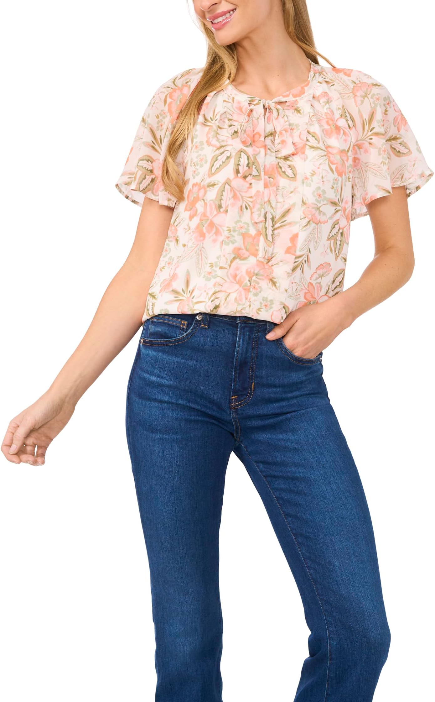 

Блуза CeCe Raglan Flutter Sleeve Pleated Bow Blouse, цвет New Ivory