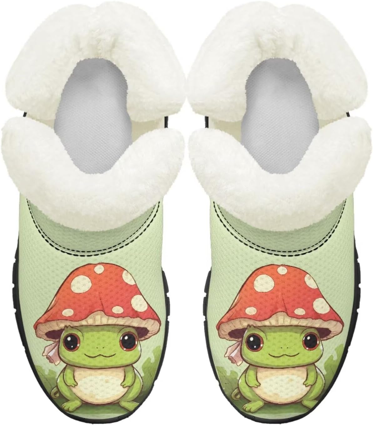 

Ботинки на осень-зиму для девочек, большие и маленькие дети, противоскользящие зимние ботинки, с меховой подкладкой, на липучке, повседневные Pointodoor, Frog Mushroom