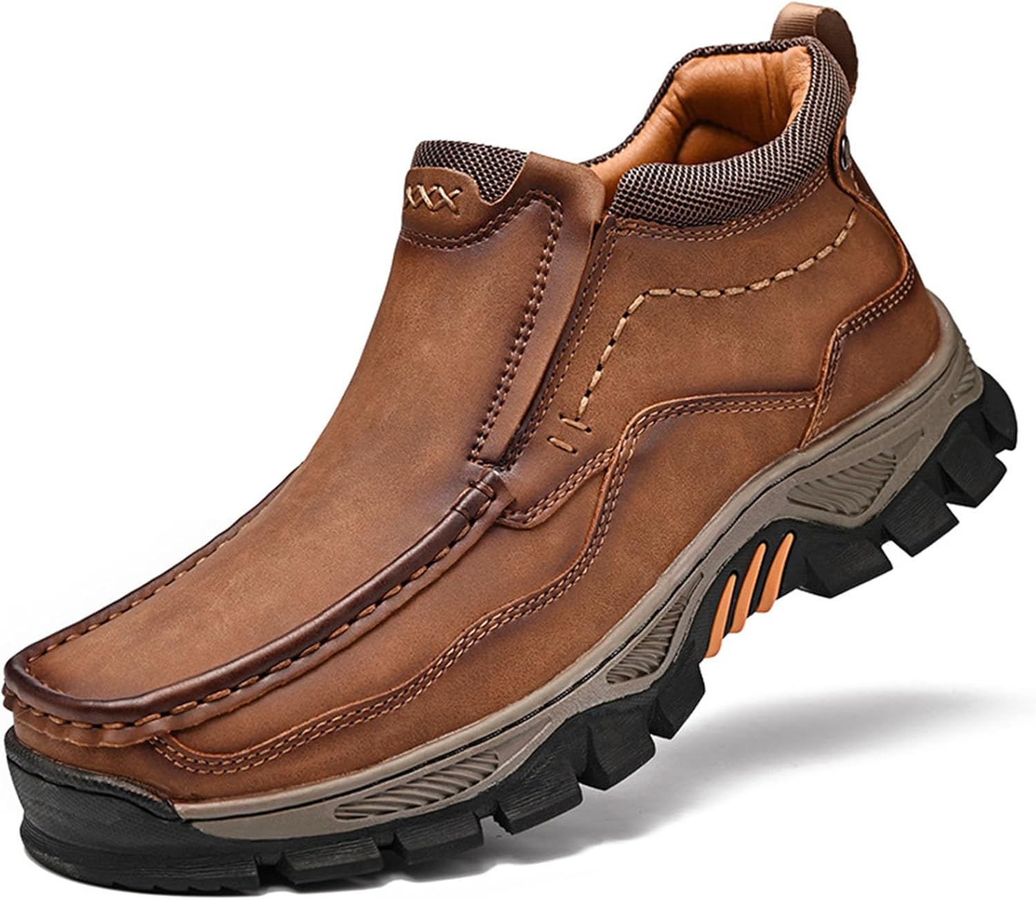 

Мужские удобные дышащие кожаные ботинки ZPPORDMR с ручной прошивкой, винтажные классические короткие мокасины, противоскользящие повседневные походные ботинки, коричневый