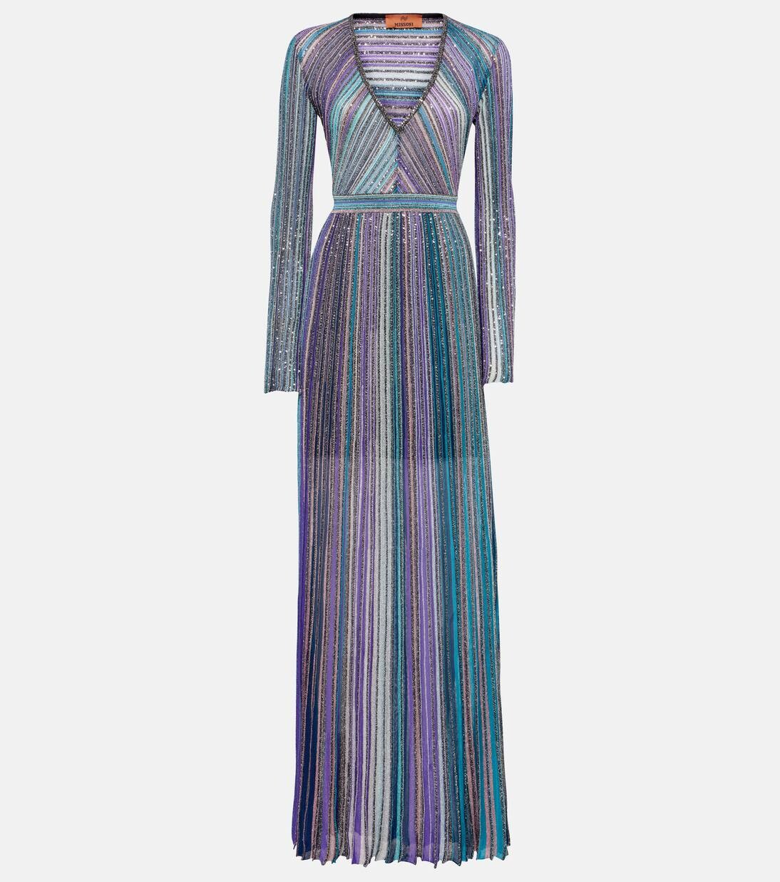 

Полосатое платье макси из ламе Missoni, цвет dark tones multicolor